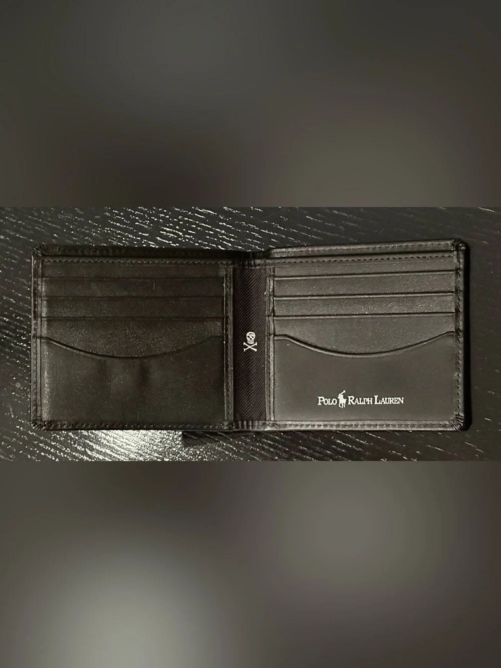 POLO RALPH LAUREN SKULL & BONES LEATHER CANVAS BIFOLD WALLET CARD SLOTS VRY RARE